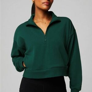 Fabletics Year Round Terry Half Zip Sweatshirt Green Women’s Size XL